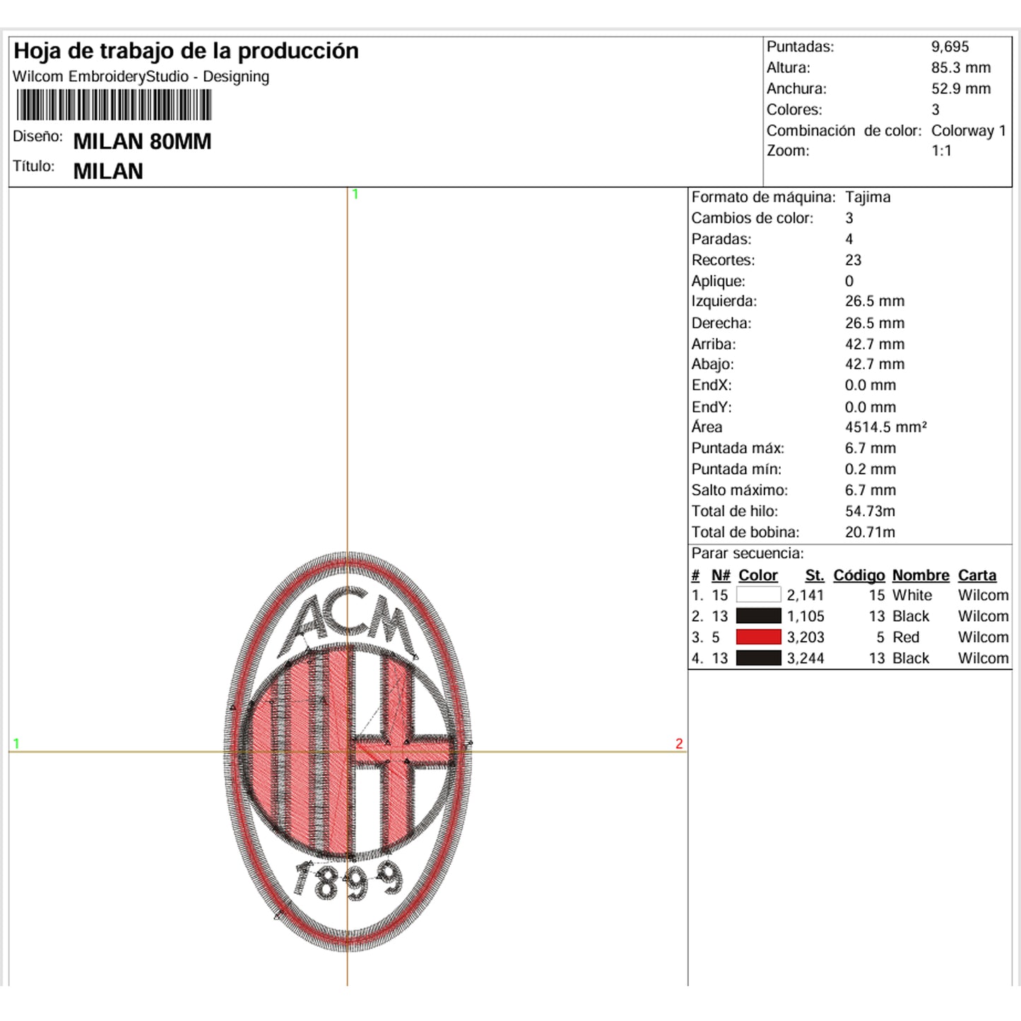 Matriz de Bordado Ponchado AC Milan – 8.5 cm